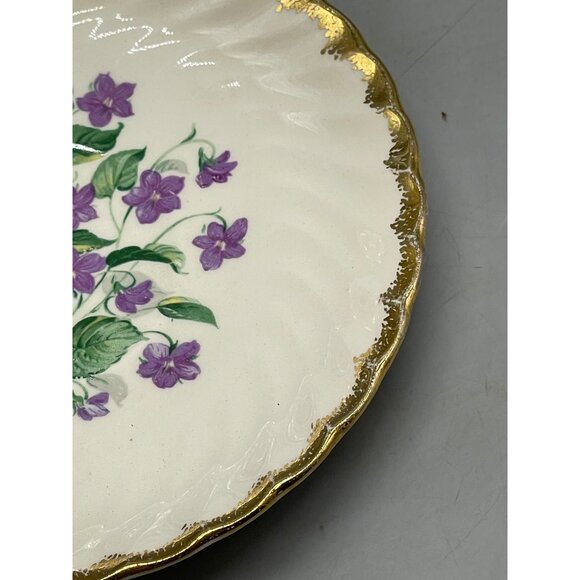 Royal China 22K Gold Golden Violet saucer violet flowers green leaves stems READ - Picture 5 of 5